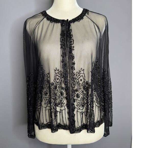 Vintage 80s/90s Sheer Black Jacket With Beaded Embellishments Chetta B Cropped - Picture 1 of 4